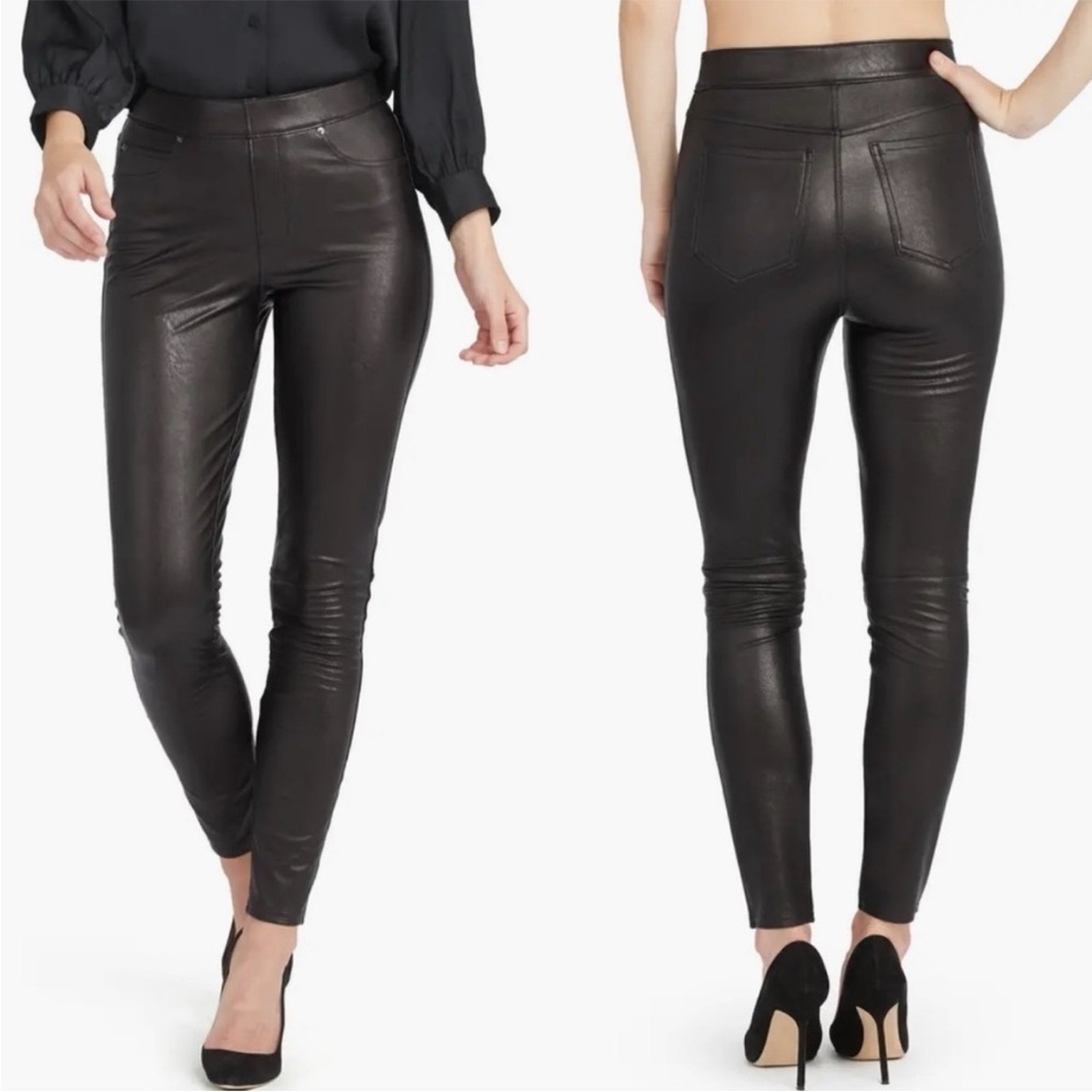 Spanx Faux Like Leather Skinny Pants Large L Black Brown - Picture 9 of 9